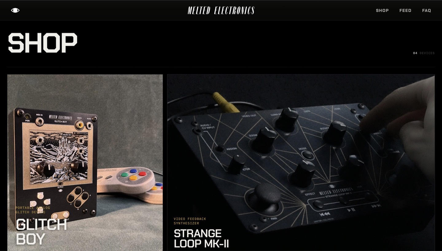 Melted Electronics desktop shop page.